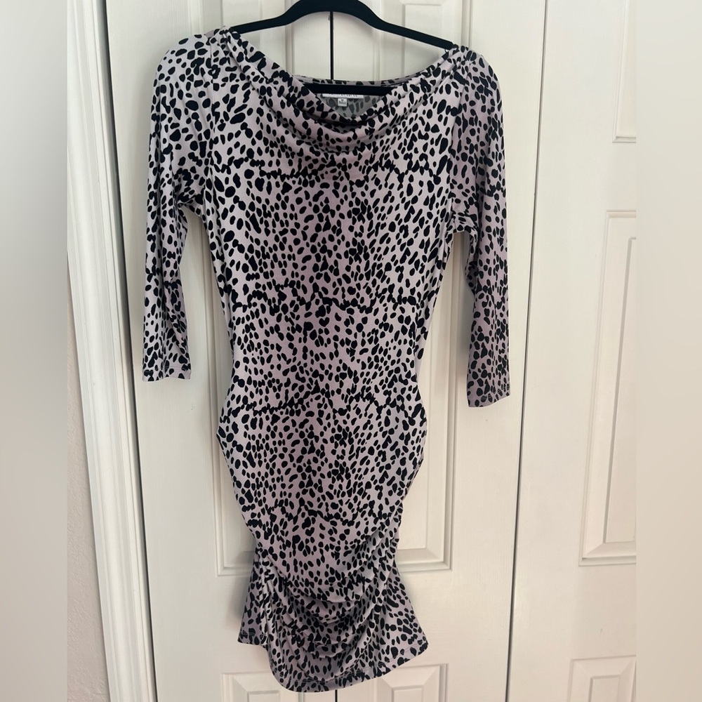 Jennifer Lopez Black/cream animal print 3/4 Sleeve Flattering ‘bodycon Dress